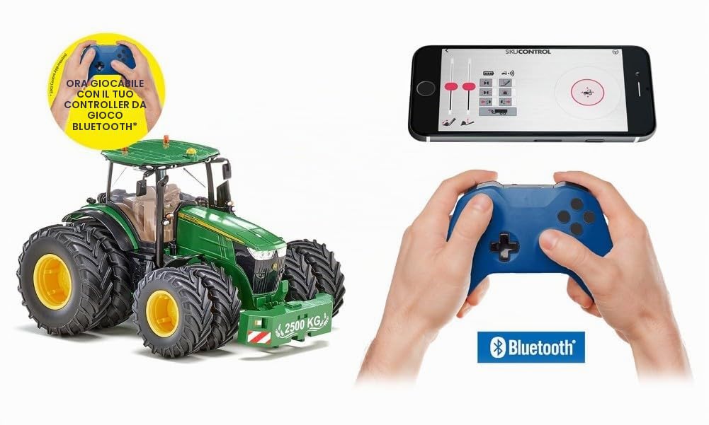 siku 6736, Trattore John Deere 7290R, Con telecomando, Verde, Metallo e Plastica, 1:32, Telecomandato, Guida da app tramite Bluetooth, Ruote gemellate rimovibili