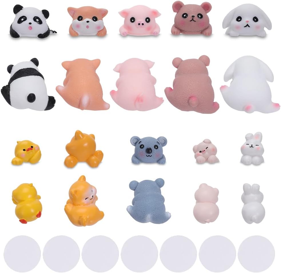 PLIGREAT 10 Pcs 3D Cute Animal Figurine Computer Monitor Decor, Resin Rabbit and Duck Statues for Office Desk Car Dashboard Car Central Control Screen and TV Decorations, 10 Styles
