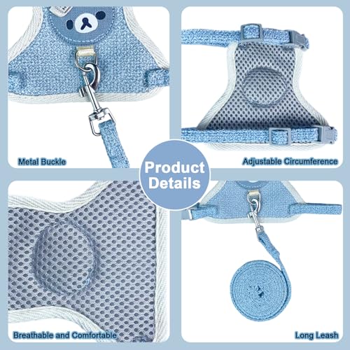 Image of 2-Pack Rabbit Harness and Leash Set - Adjustable Small Animal Vest Harness with Safety Buckle - Breathable & Lightweight - Ideal for Rabbits, Ferrets, Guinea Pigs, and Cats (Blue)