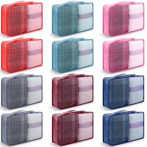 12 Pcs Packing Cubes,Large Packing Cubes Luggage Organizers for Suitcase,Lightweight Mesh Travel Organizer Bags for Traveling Hiking Camping Backpacking(Multicolor)
