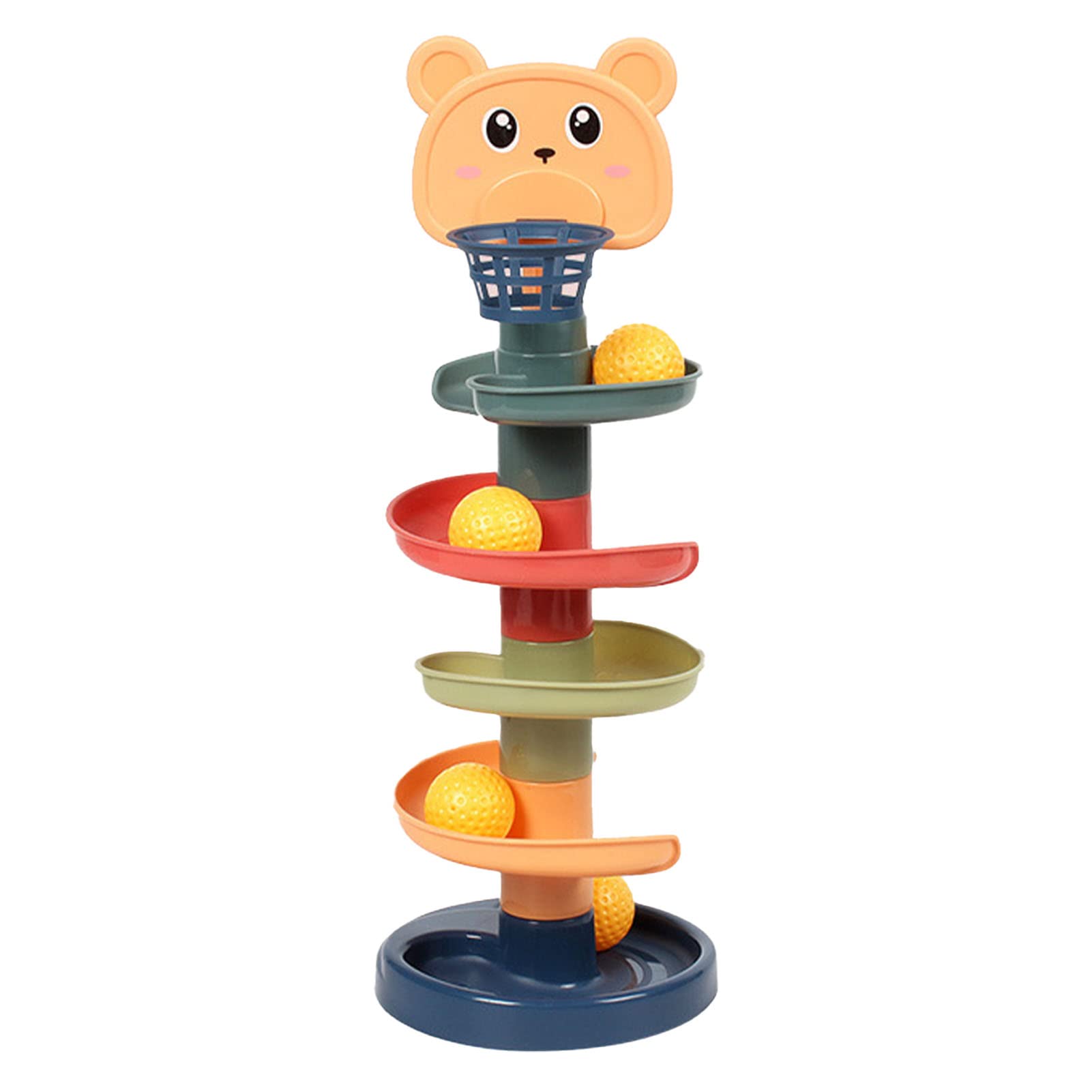 SENECESLI Ball Drop Tower, Educational Toy For Toddlers With 5 Colorful Balls, Interactive Baby Activity Center, Ball Roller, Stackable Learning Toy For Kids Age 1 2 3 Years (5 Layers With Golfs