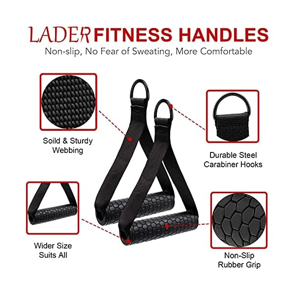 LADER Cable Machine Attachments LAT Pulldown Accessories - V-Shaped Handle + Triceps Rope Pull Down Attachment + Exercise Handles + Ankle Straps + Carabiner Clips for Home Gym Workout