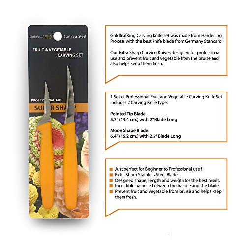 GoldleafKing Thai Fruit Carving Knife Set of 2PC | 2, 2.5 Inch Orange Handle | Fruit Carving Tools Carving Knives | Knife - Carving Knives for Fruits and Vegetables - Image 5