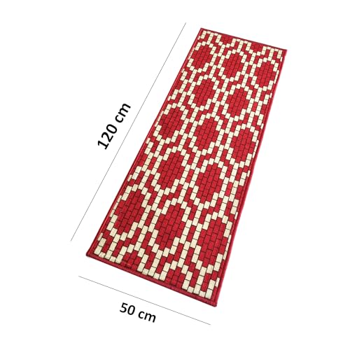 Image of Matz&More Pattern Brick Motif Runner Mat | 50x120 CM | Red Beige | Nylon Tufted Gel Baking Anti-Slip | Doormat for Home Entrance, Kitchen & Bedroom