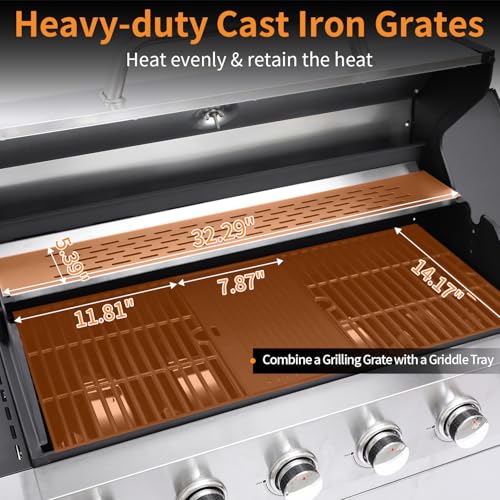 6 Burner Propane Gas Grill with Side Burner, Cast Iron Grates, Plate, Lid and Warming Rack, Large Cabinet Style BBQ Grill for Barbecue Grilling Backyard Cooking, 620 SQ. IN. Cooking Area - Image 4