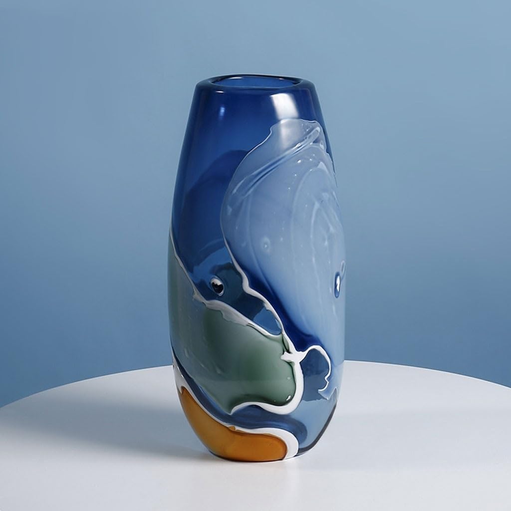 Vase Creative Blue Glass Vase Decoration Living Room Tea Table Desktop Water Culture Hydroponic Flower Arrangement Decorative Bottle Suitable for Dining and Living Room Home decoratio