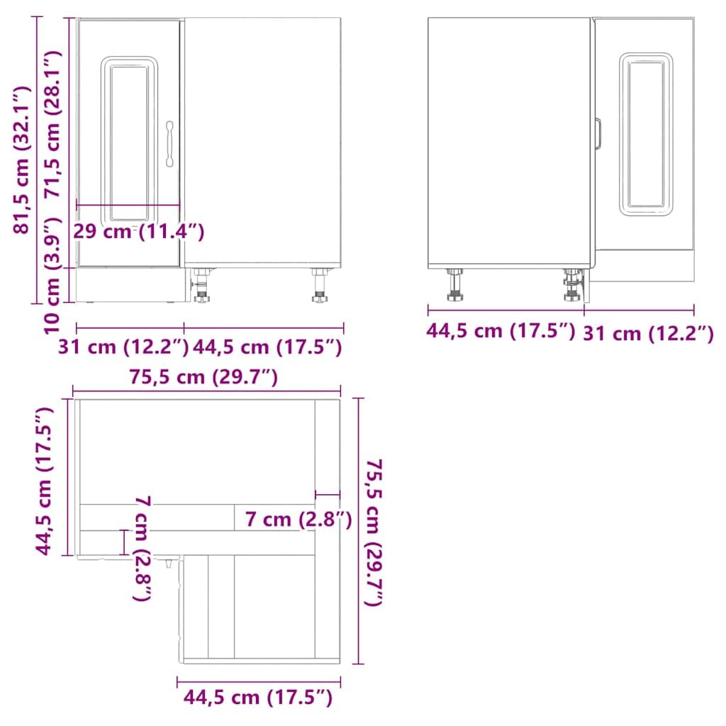 Eckunterschrank mit Tür Küchenzeile Sideboard Küche Organizer Geräumiger Küchenschrank mit Viel Stauraum Aufbewahrungsschrank Weiß 75,5x75,5x81,5 cm Holzwerkstoff
