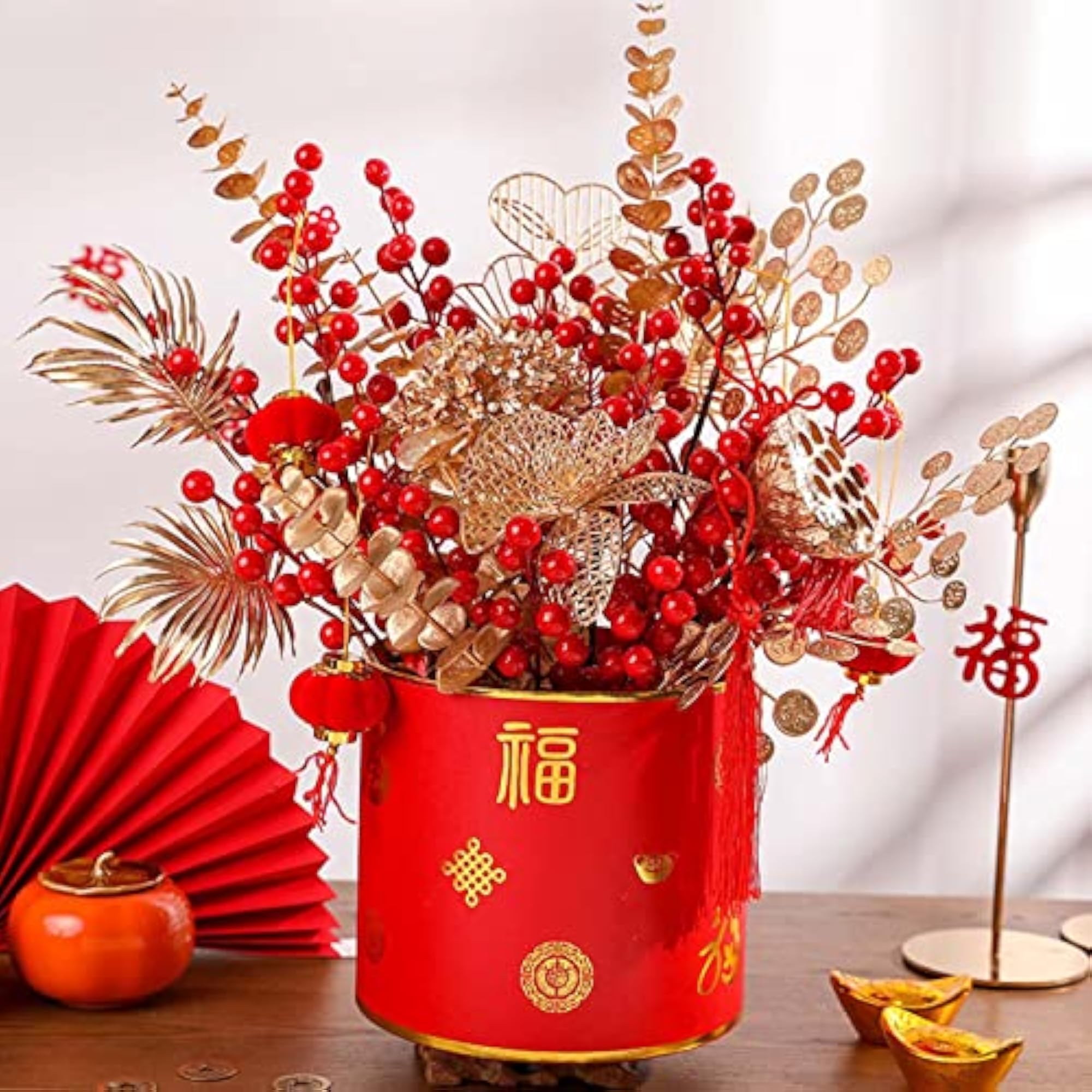 Simulation Red Berries Flowerpot Feng Shui Decoration Lightweight Decorative Style B