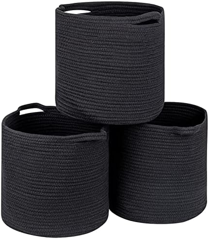 CubesLand Woven Baskets for Storage&Organizing,Round Cubes Baskets Bins for 13x13 Cube Organizer/Shelving,Rope Toy Storage Bins,Cloth Closet Organizing Basket Bin 3 Packs,12.6x12.6’’ Black