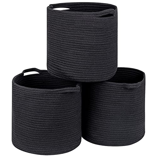 Cubesland Woven Baskets For Storage&Organizing,Round Cubes Baskets Bins For 13X13 Cube Organizer/Shelving,Rope Toy Storage Bins,Cloth Closet Organizing Basket Bin 3 Packs,12.6X12.6’’ Black #TOP1