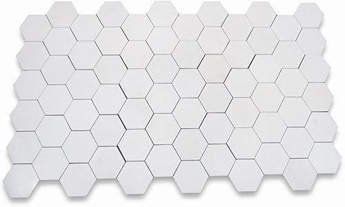 Miniatura 2 de Thassos - Mosaico hexagonal de mármol blanco de 5 pulgadas, para cocina, baño, pared, pared (1 hoja)