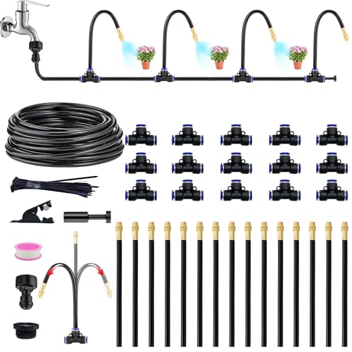 Sistema de riego automático flexible de 360°, sistema de nebulización de riego de jardín ajustable de 49.21 pies para sistema de refrigeración al aire libre, invernadero, patio, césped, planta