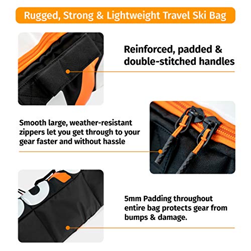 Premium Padded Ski Bag for Air Travel - Single Ski Carry Bags for Cross Country, Downhill, Ski Clothes, Snow Gear, Poles and Accessories for Ski Carrier Travel Luggage Case - for Men and Women