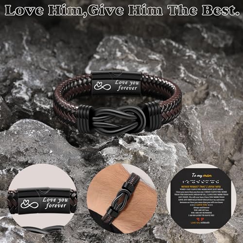 Inspirational Gifts for Men Morse Code Bracelets Mens Bracelets Graduation Gifts for Him Fathers Day Adjustable Leather Bracelet Motivational Birthday Annivesary Jewelry Stocking Stuffers for Men