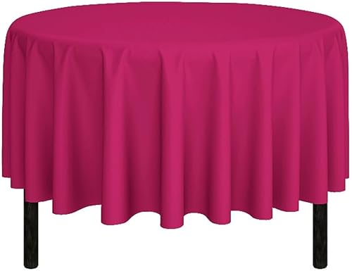 Pomp Mantel redondo de poliéster prémium color fucsia de 90 pulgadas, tela resistente a las arrugas y a las manchas, de fácil cuidado, se adapta a
