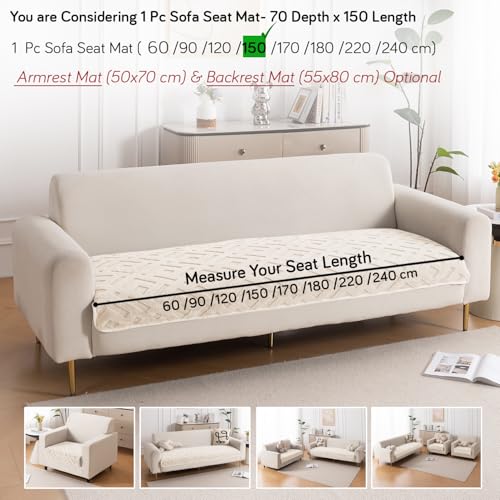 Image of HOKIPO 'Velvet Maze' Premium Anti Slip Sofa Cover Mats for L Shape and 1 /2 /3 Seater Sofa. Make Your Own Sofa Cover Set, 70(D) x 150(L) cm, Beige (AR-5906-BGE)