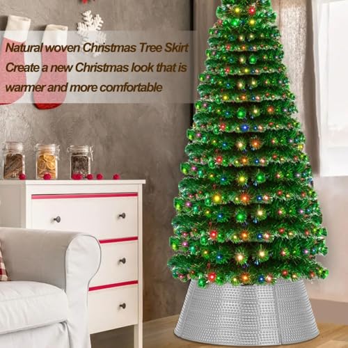 Vanleonet Silver Metal Christmas Tree Collar,28 Inch Round Base Metal Christmas Tree Collar Skirt Base Stand Protection From Pets thumb #3