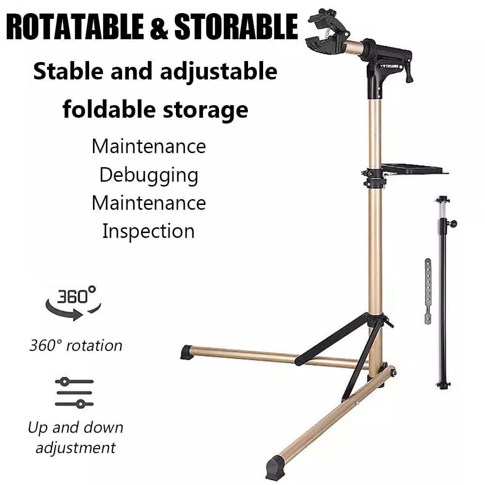 KK-GAL Bike Repair Stand, Aluminum Alloy Bike Mechanics Workstand, Height Adjustable Bike Maintenance Rack, Bike Work Stand with Magnetic Tool Tray, Foldable Bike Work Stand for Home, Shops
