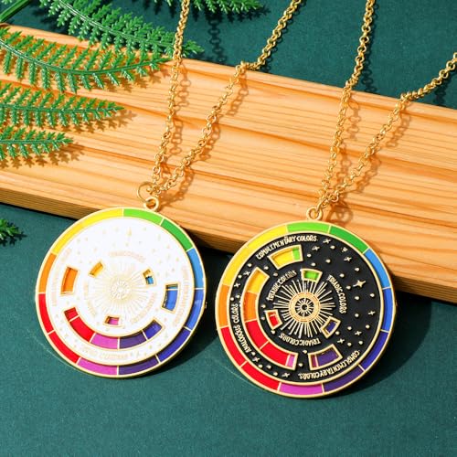 2 Pcs Rotatable Color Wheel Necklace, 2.24″ Rotating Color Wheel Round Pendant for Colors Matching Difficulty Artist Designer Painter4