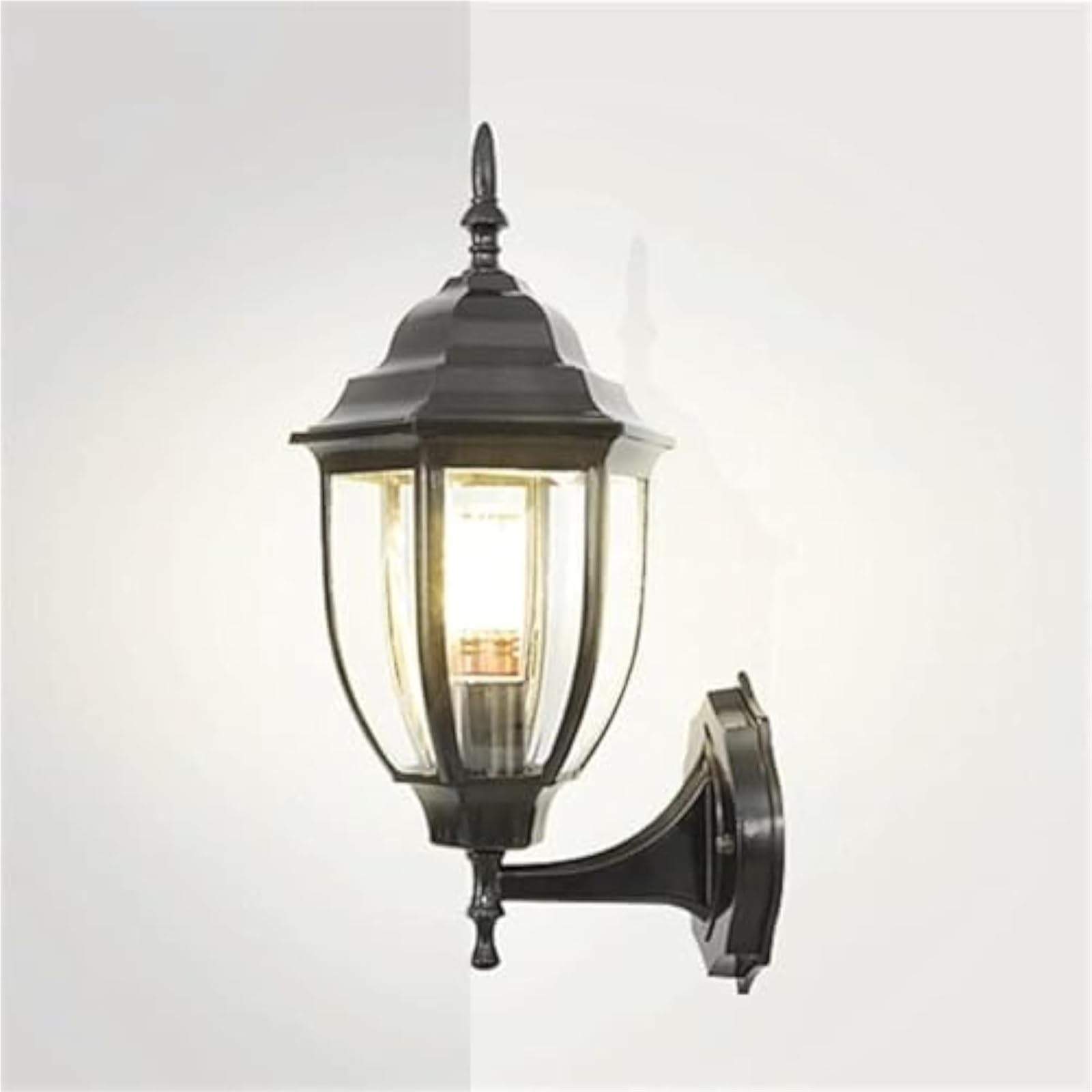 Lampa ścienna, tradycyjne szklane oświetlenie ogrodowe, vintage metalowy lampion zewnętrzny, matowe czarne wykończenie, do salonu