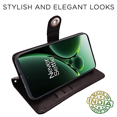 Image of Pikkme OnePlus Nord 3 5G Flip Cover Leather Finish | Inside TPU with Card Pockets | Wallet Stand and Shock Proof | Complete Protection Button Flip Case (Coffee)