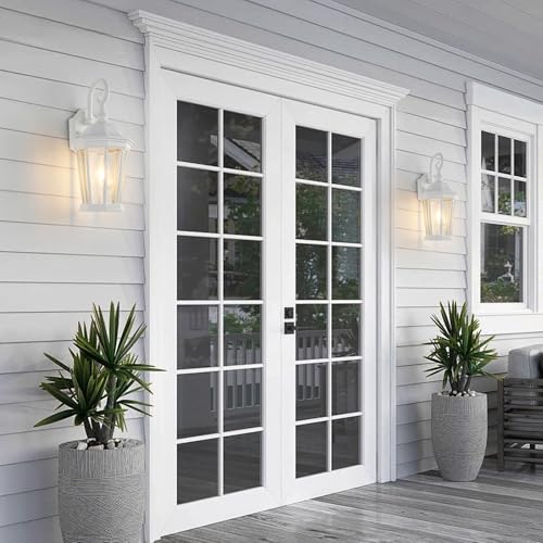 Image of Outdoor Wall Lantern, Waterproof Exterior Wall Light Fixtures, Outdoor Porch Light Fixtures Wall Mount in White Finish with Clear Glass, Aluminum Alloy, 60W