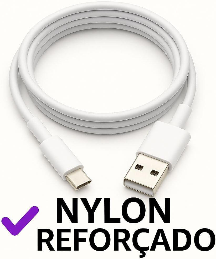 Type-C Turbo Cable 3A 1m – Reinforced White Nylon – Compatible with Android and Apple