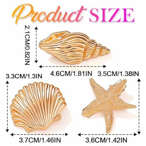 BARTOSI Pinzas Para el Cabello Playa Dorado Conchas Marinas Estrella de Mar Accesorios Para Mujeres y Niñas (Pack de 6) miniatura 6