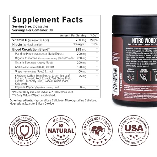 Image of InnoSupps Nitro Wood - Supports Healthy Blood Flow | Nitric Oxide Supplement | Natural Immune Support | (60 Vegetarian Capsules)