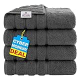 American Soft Linen Luxury 4 Piece Bath Towel Set, 600 GSM 100% Cotton Turkish Bath Towels for Bathroom, 27x54 in Large Bathroom Shower Towels, Dark Gray