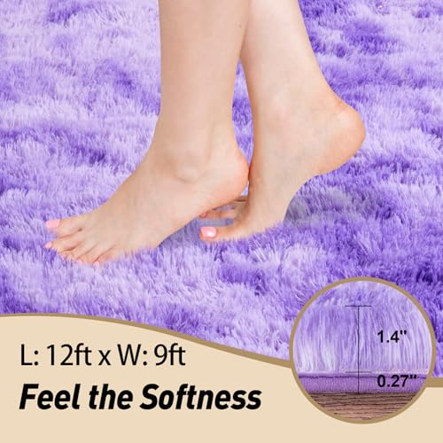 Area Rugs 9x12 Living Room, Large Fluffy Area Rugs for Bedroom, Soft Carpet Shag Kids Room Rug, Non-Slip Fuzzy Rugs Indoor (Purple TieDyed, 9ft x 12ft)
