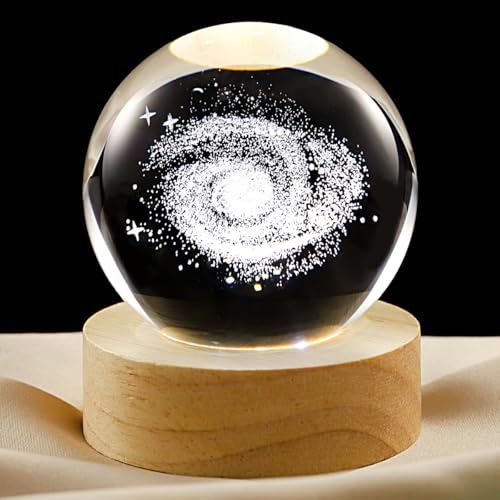 Image of 3D Galaxy Crystal Ball Lamp with Dimmable LED and Wooden Base, Night Light for Kids Teens Adults, Home Desk Office Bedroom Decor, Birthday Gift (2.4 inch / 6cm)
