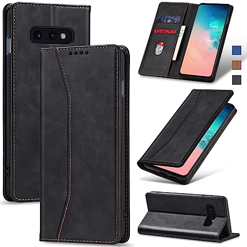 Image of Jasonyu Flip Wallet Case for Samsung Galaxy S10e,Leather Magnetic Folio Cover with Card Holder,Kickstand - TPU Shockproof Durable Protective Phone Case,Black