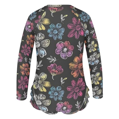 Cartoon Coloring Flowers Girls Long Sleeve Swimsuits One Piece Zipper Bathing Suit UPF 50+ Rashguard Swimwear3