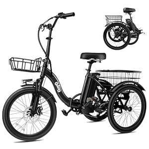 Qlife Triker Electric Bike, Peak 750W/1200W Brushless Motor Folding Trike Ebike, 499Wh Removable Battery, Step-Thru 3 Wheel Electric Bicycle, Up to 55 Miles, 20 Tire Tricycle for Adults