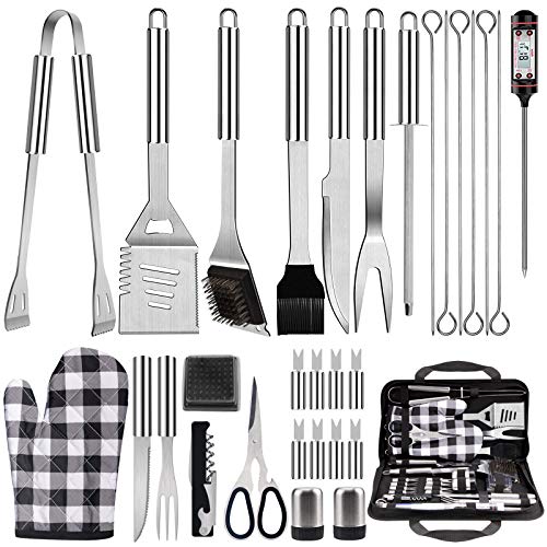 BBQ Grill Accessories Heavy Duty Grill Tools Set 31PCS - Extra Thick Stainless Steel Sharpening Rod Spatula Fork Tongs - Completed Barbecue Grilling Utensils in Carry Bag for Men Women