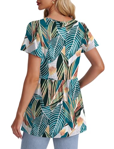 Image of OFEEFAN Womens Summer Tops Babydoll Short Sleeve Shirts Puff Sleeve Peplum Tops V Neck T Shirts