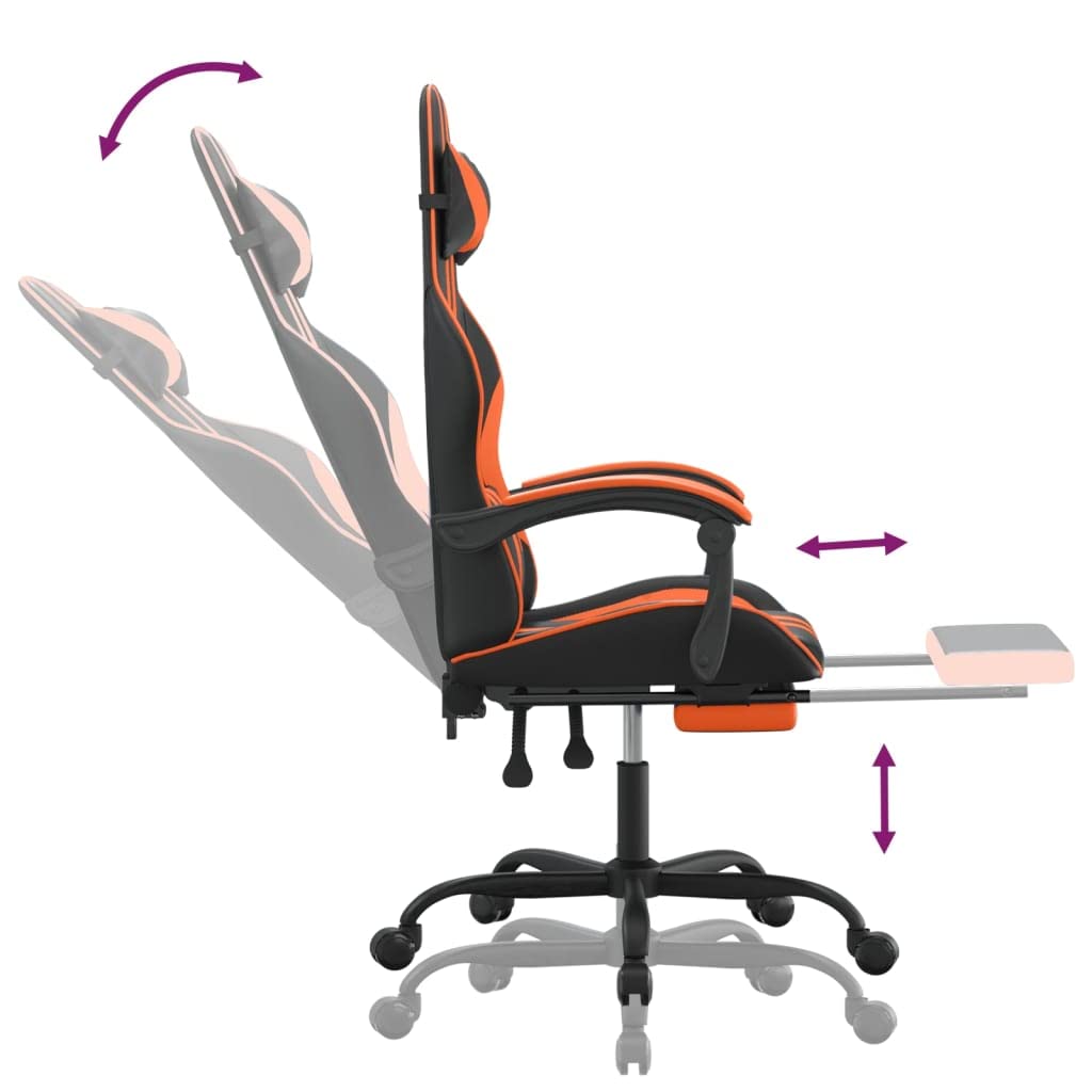 vidaXL Sedia da Gaming Girevole Poggiapiedi Nero Arancione Similpelle
