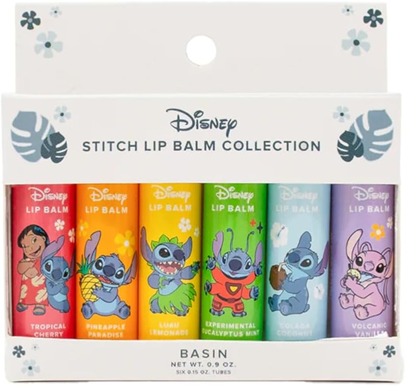 Bálsamos labiais Basin Disney Stitch, sabores tropicais, Pacote com 6