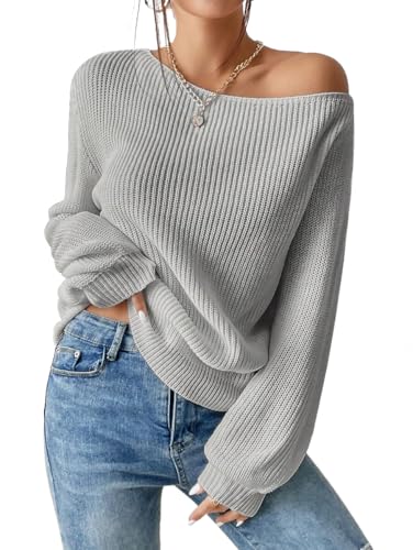 Image of SKAYS Womens Off The Shoulder Sweater Asymmetrical Neck Fall Ribbed Knit Long Sleeve Pullover Sweaters Lightweight Top