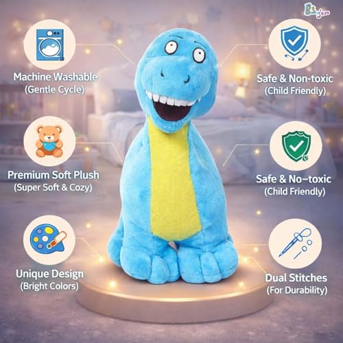 Image of 30 CM Dinosaur Soft Toy| Cartoon Blue Plush Stuffed Animal | Cute Cuddly Dino Teddy for Kids and Babies | Small Huggable Soft Toy Birthday Gift for Boys and Girls | Baby Plush Toy Stuff Toy