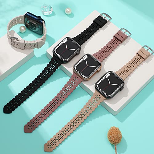 Image of Lace Silicone Bands Compatible with Apple Watch Bands for Women | Slim Thin Hollow-out Wristband for iWatch Series 11 10 9 Ultra 8 SE 7 6 5 4 3 2 1 38mm 40mm 41mm 42mm 44mm 45mm 46mm 49mm