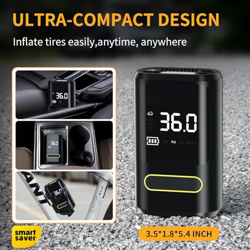 Image of Smart Saver Tyre Inflator Pump, Cordless 4K MAH Battery,150 PSI Portable Car, Bike Tire Pump, Digital Gauge, Powerbank, LED, Type-C Recharge, Auto Stop for SUV Sedan, Motorcycle, Sport Equipments