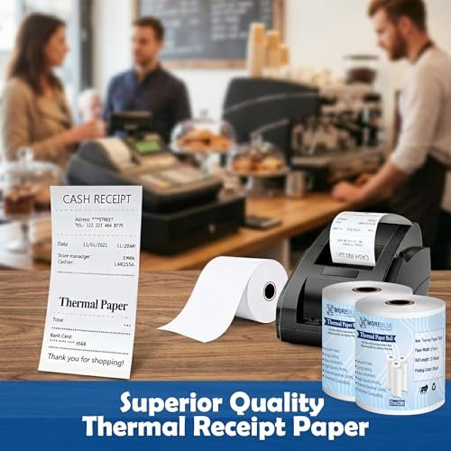 Image of MOREBLUE Pack of 20 57mm x 25m Direct Thermal Receipt Paper Rolls, Premium Ink-Free POS Billing Rolls for Credit Machines, Food Billing, ATM & Petrol Pump Receipts