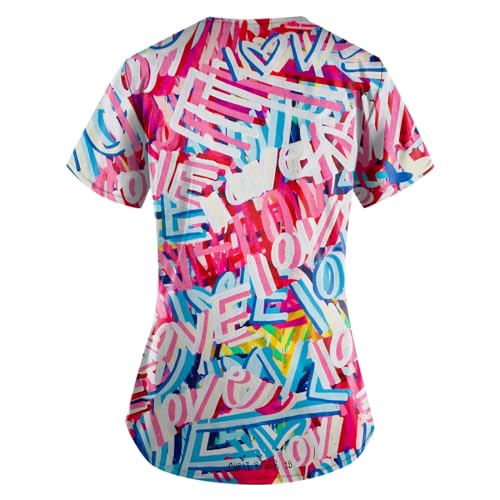 OIOLOYJM Printed Scrub Tops Women Short Sleeve V Neck Plus Size Scrubs for Womens Nursing Uniforms Shirts with Pockets