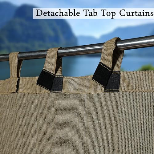 Image of HDPE Fabric 85-90% Sun Blockage & UV Protection Detachable Tab Top Balcony & Outdoor Curtains Temperature Reducing for Window&Door Curtains(Beige Black Color 4.5X5.5 Feet) 1 Piece