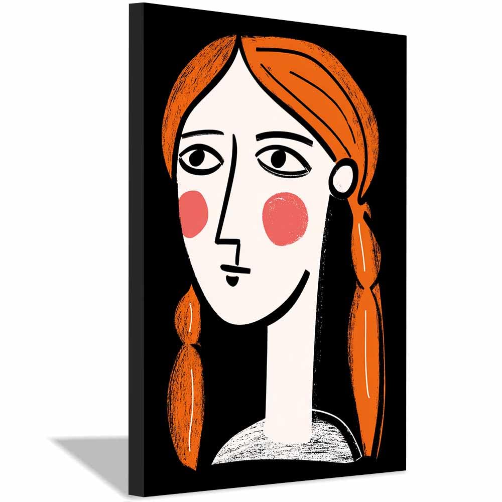 CUDAOO Moderno Pintura lienzo abstracta carteles e impresiones Mujer con dos trenzas para decoración de sala de estar regalo La Oficina Dormitorio（Blanco262-60x80cm Enmarcado