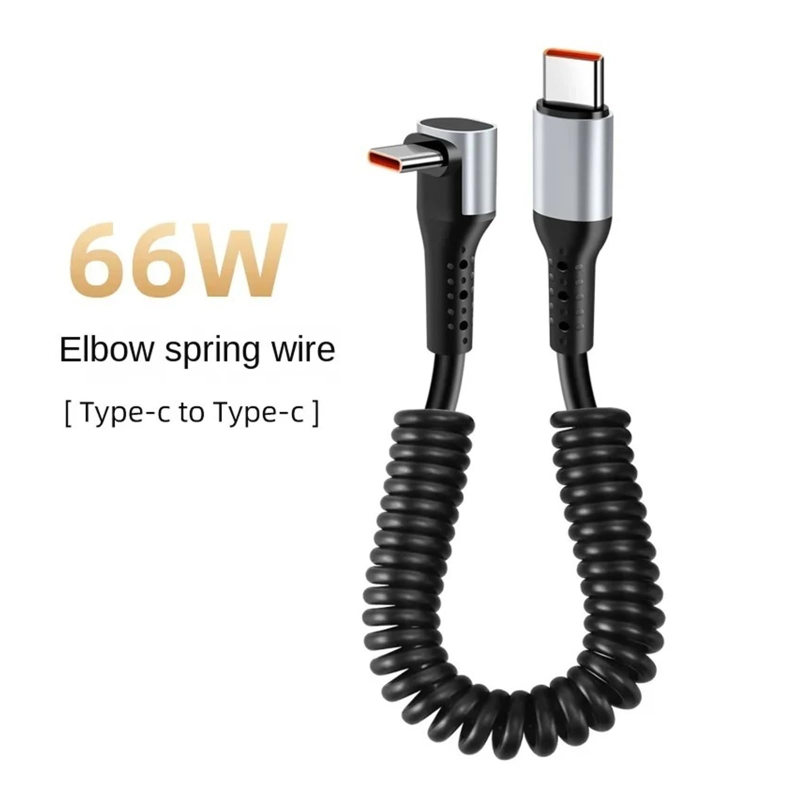 Cavo USB C 90° a molla 66W 6A ricarica rapida per Samsung per auto Xiaomi | Tipo C