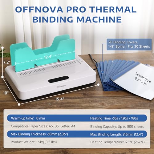 OFFNOVA Thermal Binding Machine 500 Sheets Capacity, No Preheat, Air Cooling, Book Binder Machine with 10 Binding Covers, for A4/A5/Letter Size Business Documents, Office and Homeschool Projects - Thumbnail 5