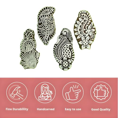Image of RENIQ Wooden Printing Block for Fabric & DIY Craft | Handcrafted Indian Design Stamp for Textile, Pottery, Mehndi & Home Decor (Multicolor6)